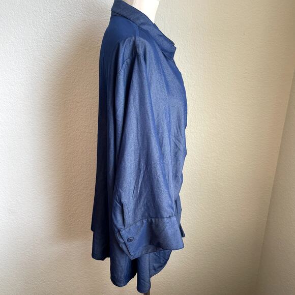 Unique Spectrum Blue Chambray faux button down Blouse Plus size womens 3XL top - Picture 2 of 5
